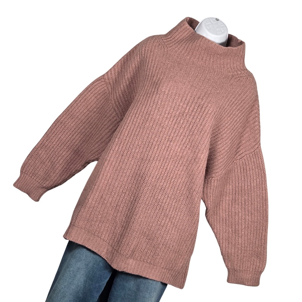 Poetry Womens 16 Wool Cotton Funnel Neck Ribbed Sweater Dusty Rose Pink Cozy